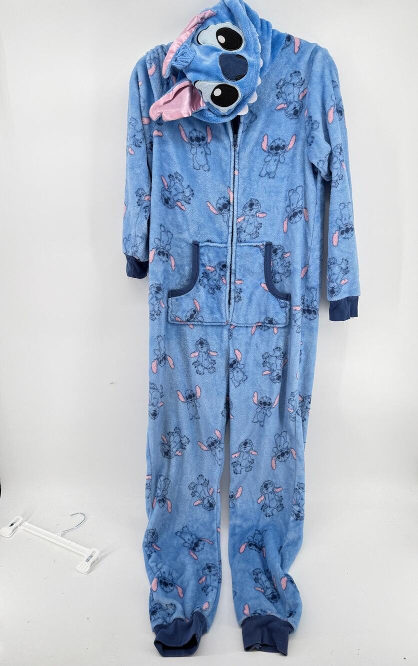 Disney Stitch Fleece Hooded One Piece Pajama Union Suit Halloween Cozy Soft S